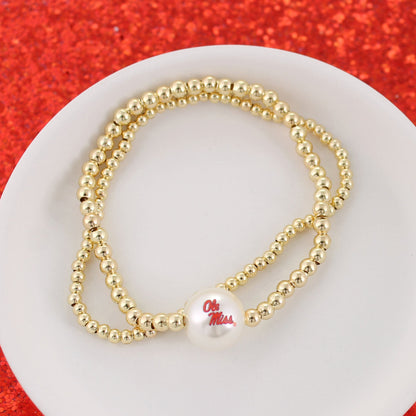 Mississippi Gold & Pearl Logo Stretch Bracelet Set