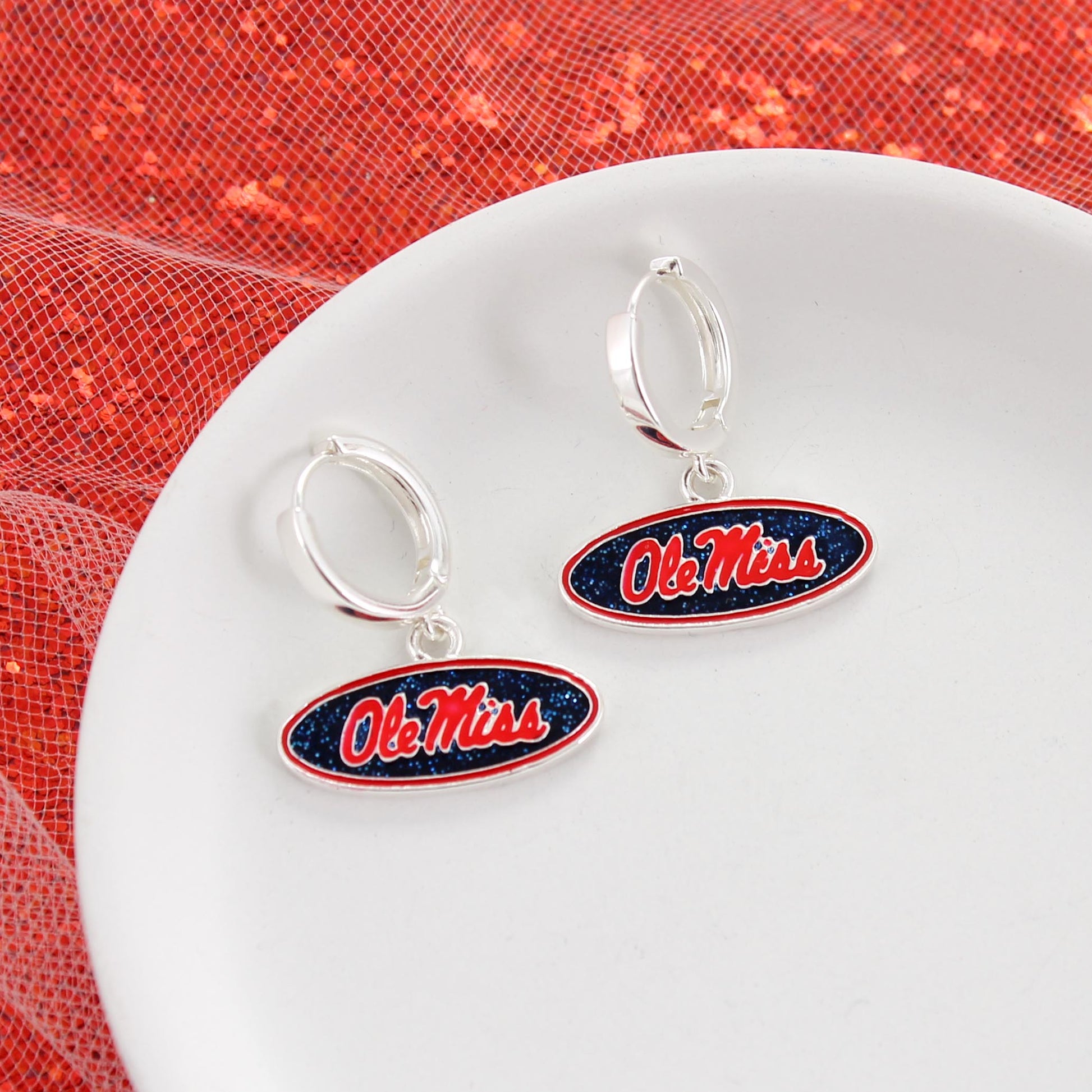 Mississippi Glitter Enamel Logo Huggie Hoop Earrings