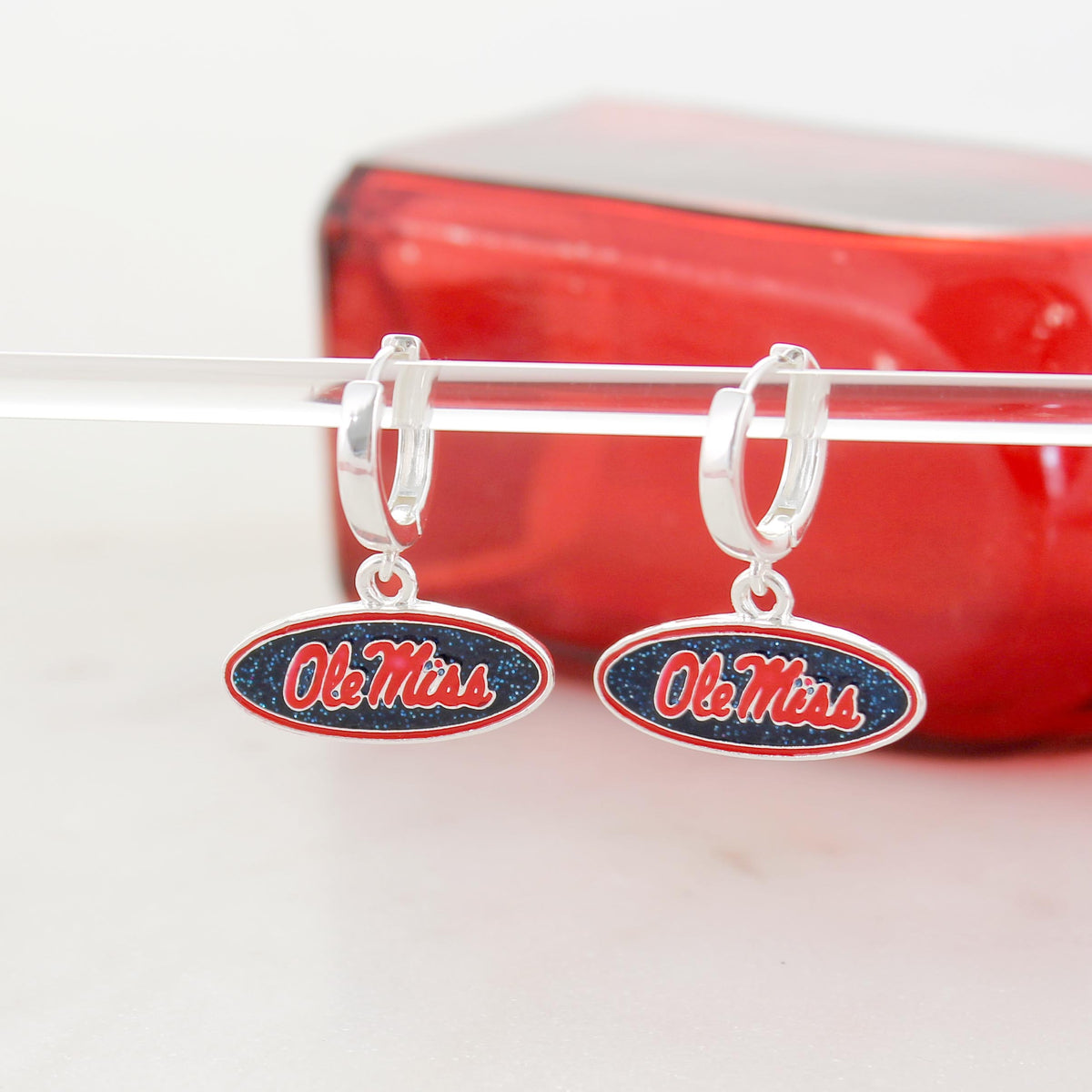Mississippi Glitter Enamel Logo Huggie Hoop Earrings