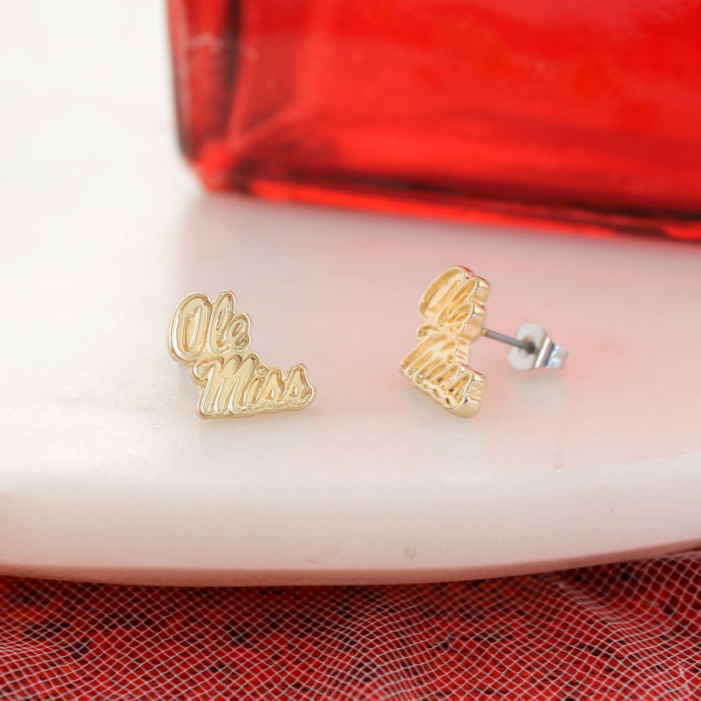 Mississippi Shiny Gold Logo Stud Earrings