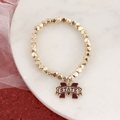 Mississippi State Gold Stretch Bracelet w/Enamel Logo