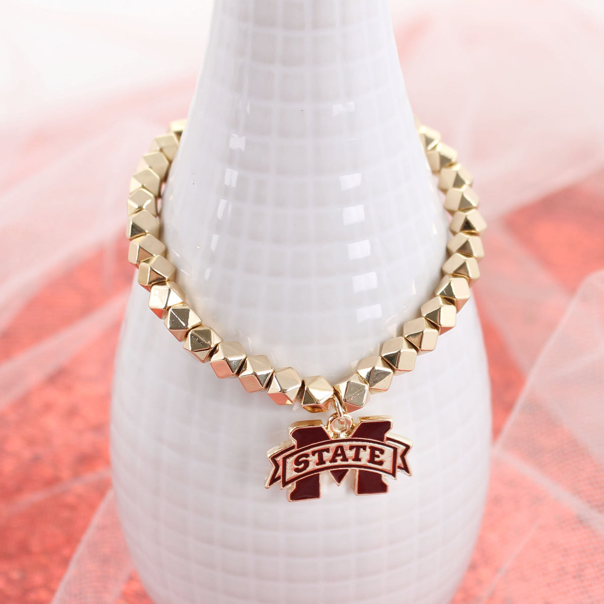 Mississippi State Gold Stretch Bracelet w/Enamel Logo