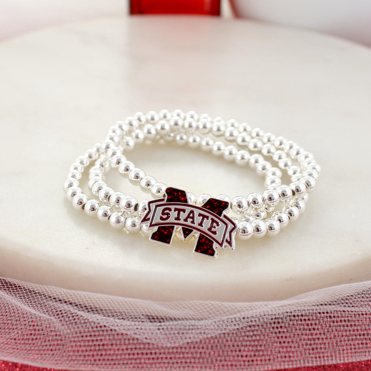 MSU Glitter Enamel Logo Stretch Bracelet Set