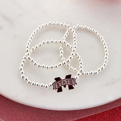 MSU Glitter Enamel Logo Stretch Bracelet Set
