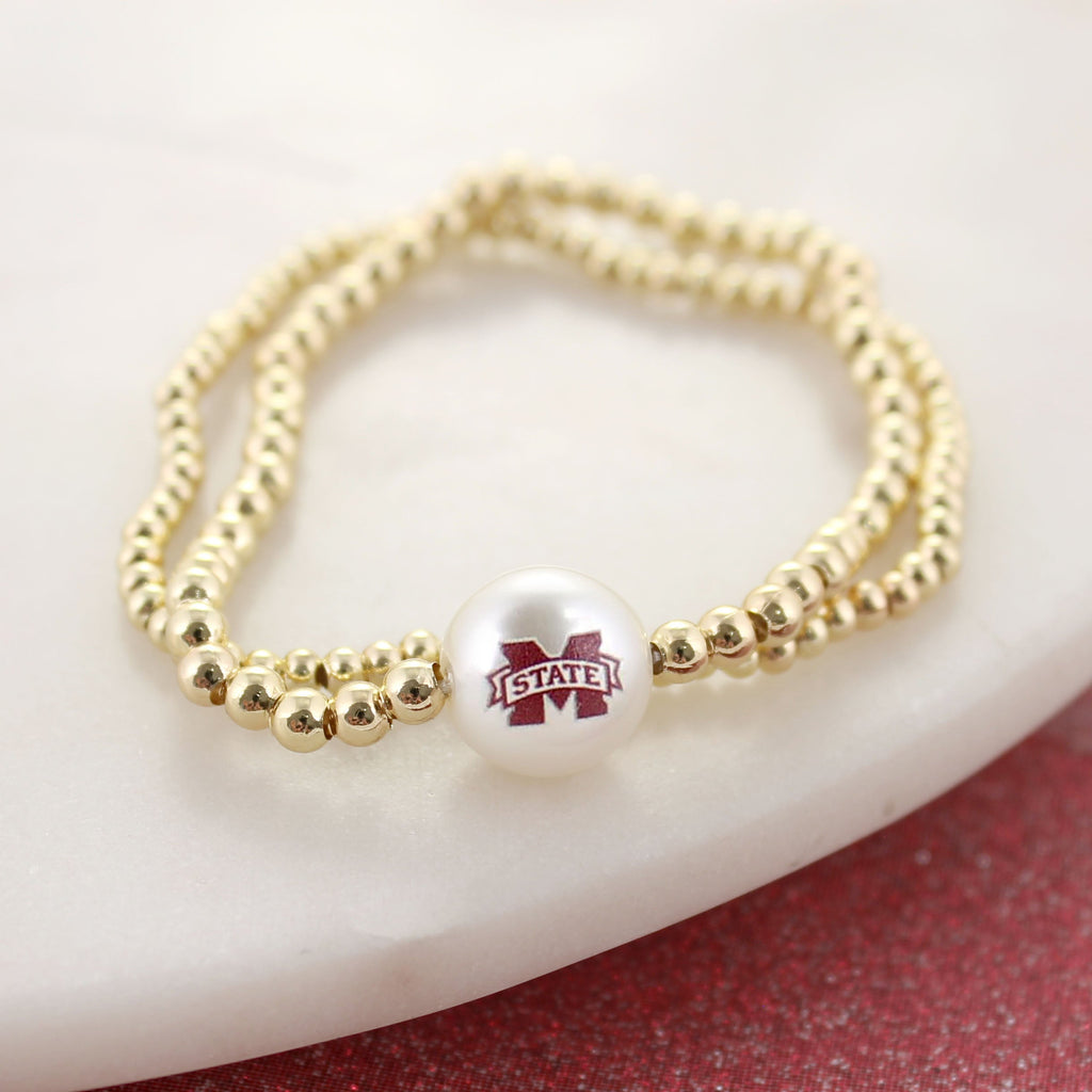 Mississippi State Gold & Pearl Logo Stretch Bracelet Set