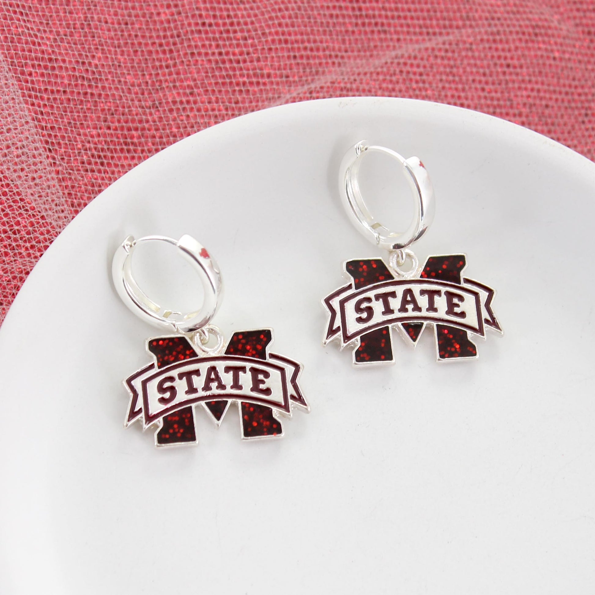MSU Glitter Enamel Logo Huggie Hoop Earrings