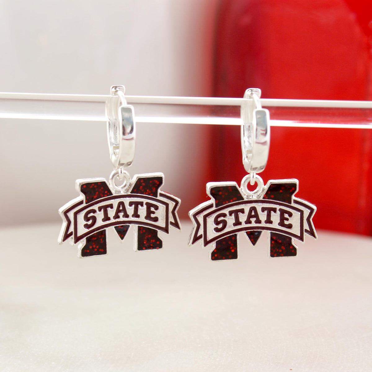 MSU Glitter Enamel Logo Huggie Hoop Earrings