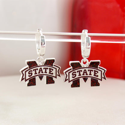 MSU Glitter Enamel Logo Huggie Hoop Earrings