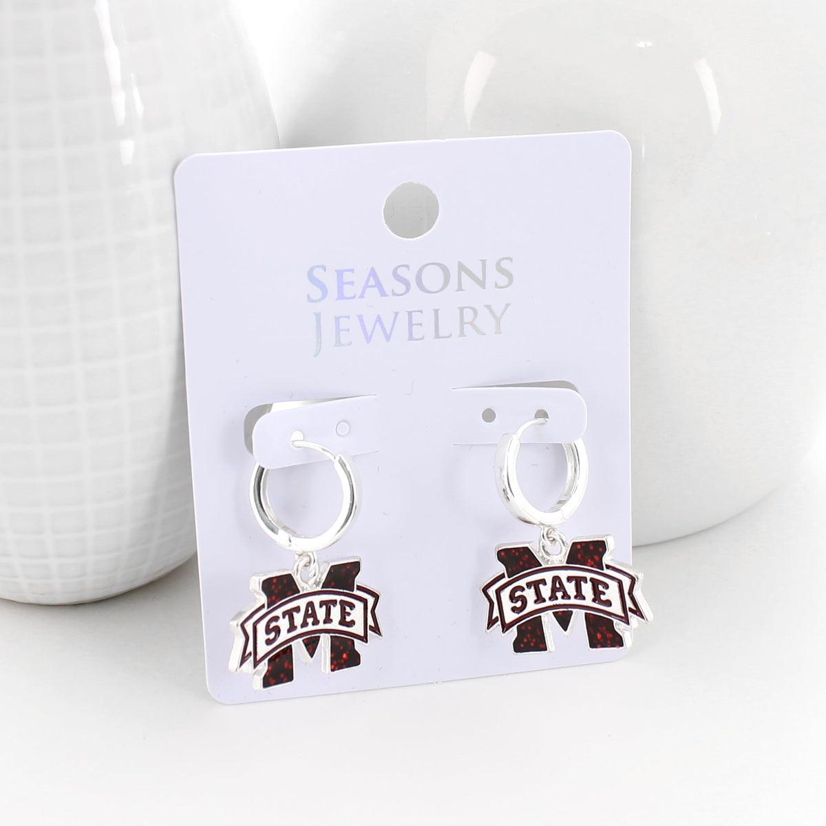 MSU Glitter Enamel Logo Huggie Hoop Earrings