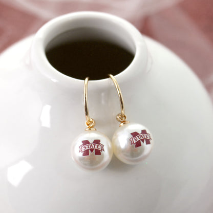 Mississippi State Pearl Logo Hoop Earrings