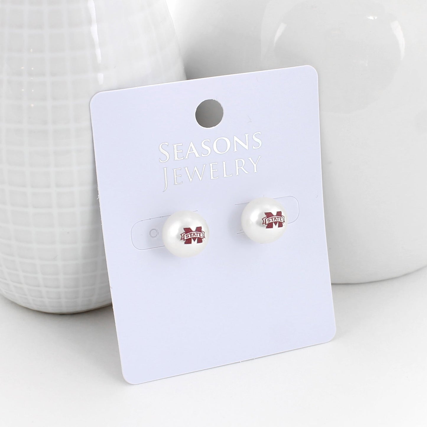 Mississippi State Logo Pearl Stud Earrings