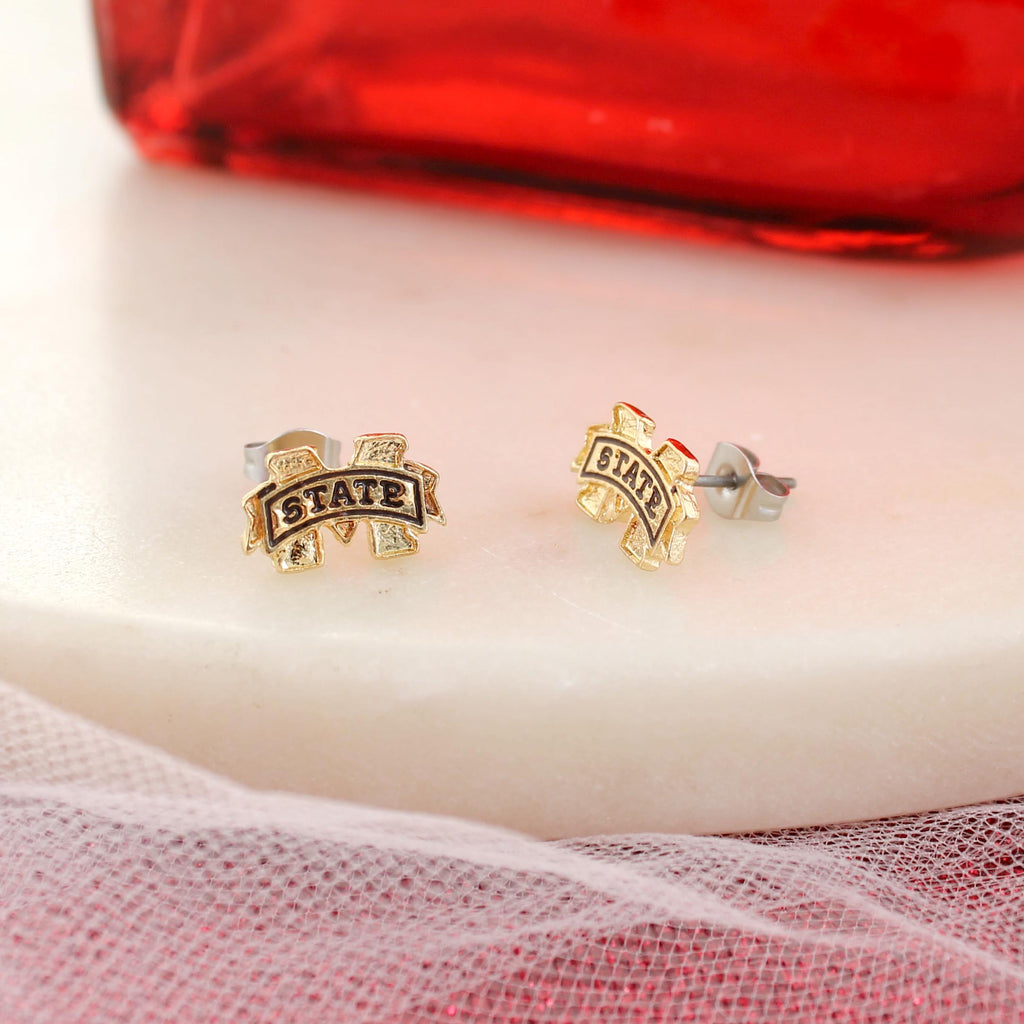 Mississippi State Shiny Gold Logo Stud Earrings