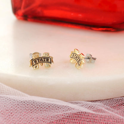 Mississippi State Shiny Gold Logo Stud Earrings