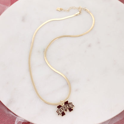 Mississippi State Gold & Enamel Logo Necklace