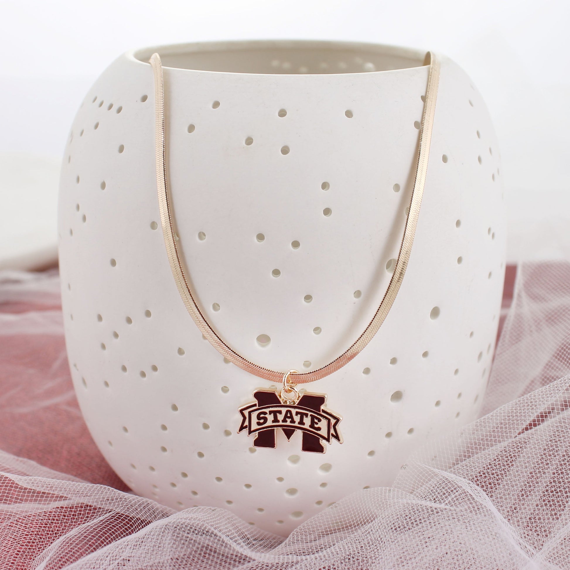 Mississippi State Gold & Enamel Logo Necklace
