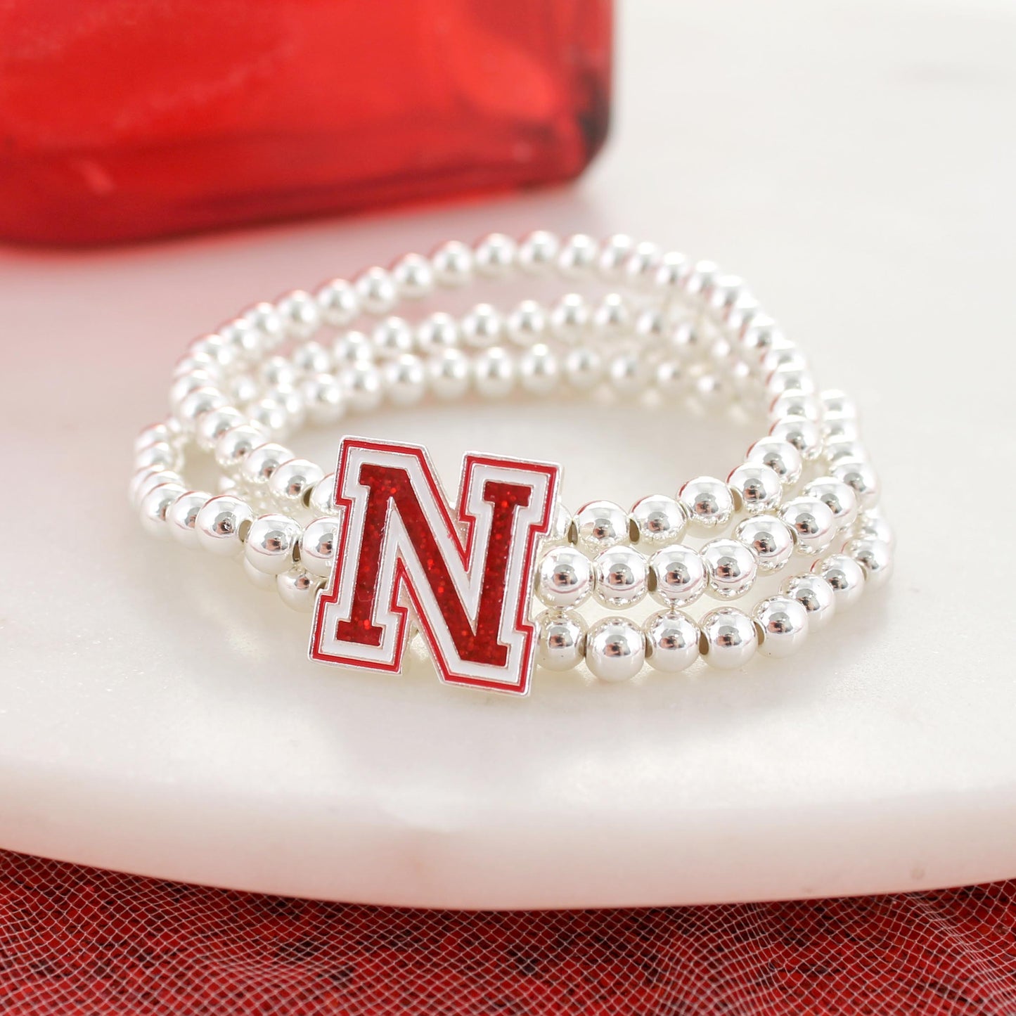 Nebraska Glitter Enamel Logo Stretch Bracelet Set