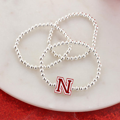 Nebraska Glitter Enamel Logo Stretch Bracelet Set