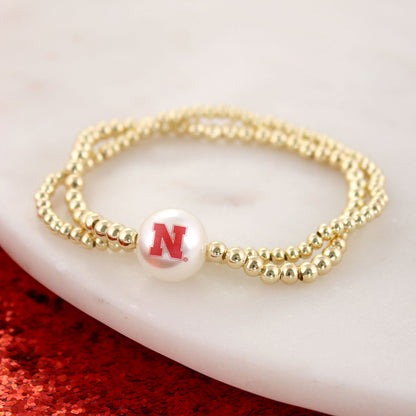 Nebraska Gold & Pearl Logo Stretch Bracelet Set