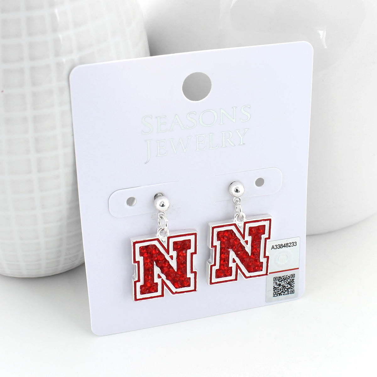 Nebraska Crystal Logo Earrings
