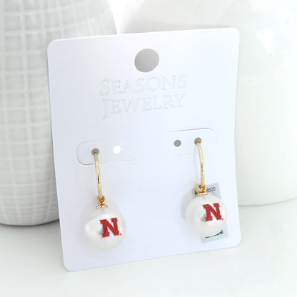 Nebraska Pearl Logo Hoop Earrings
