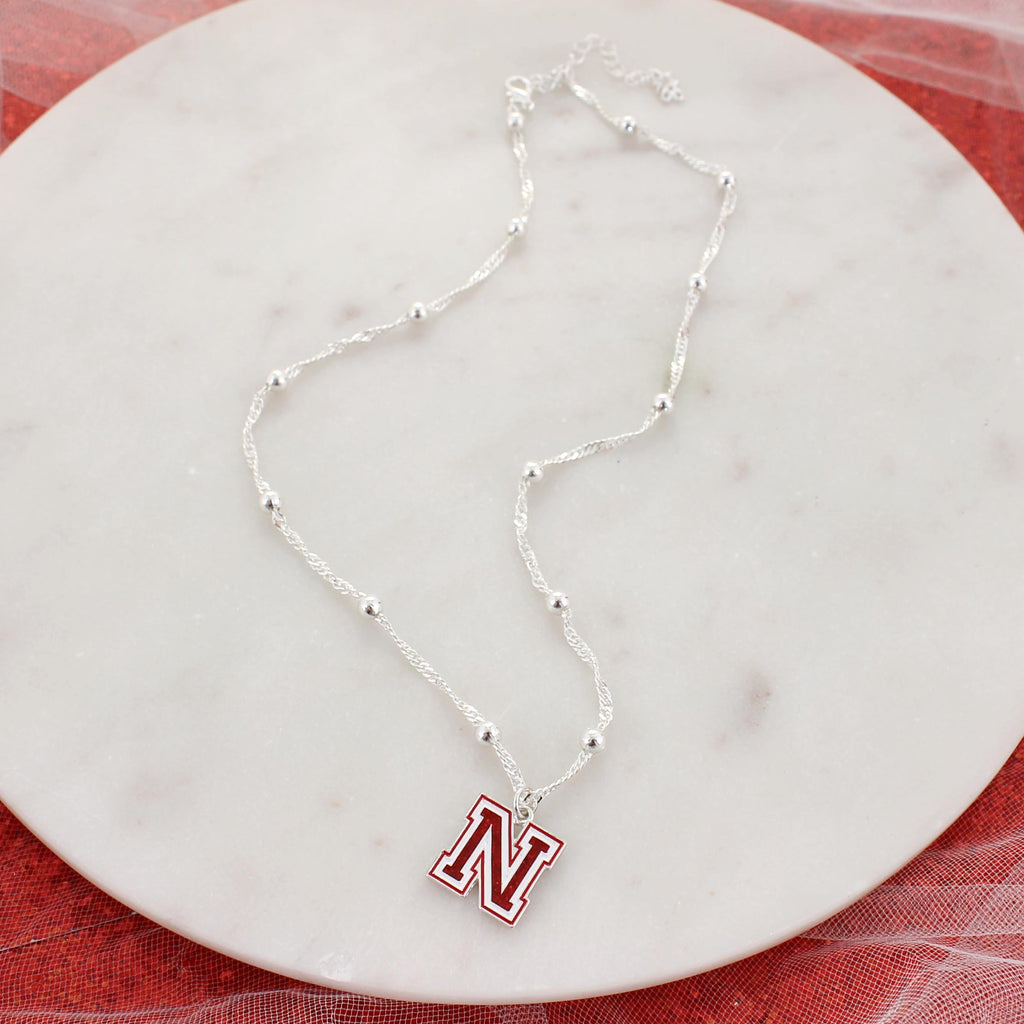 Nebraska Glitter Enamel Logo Necklace