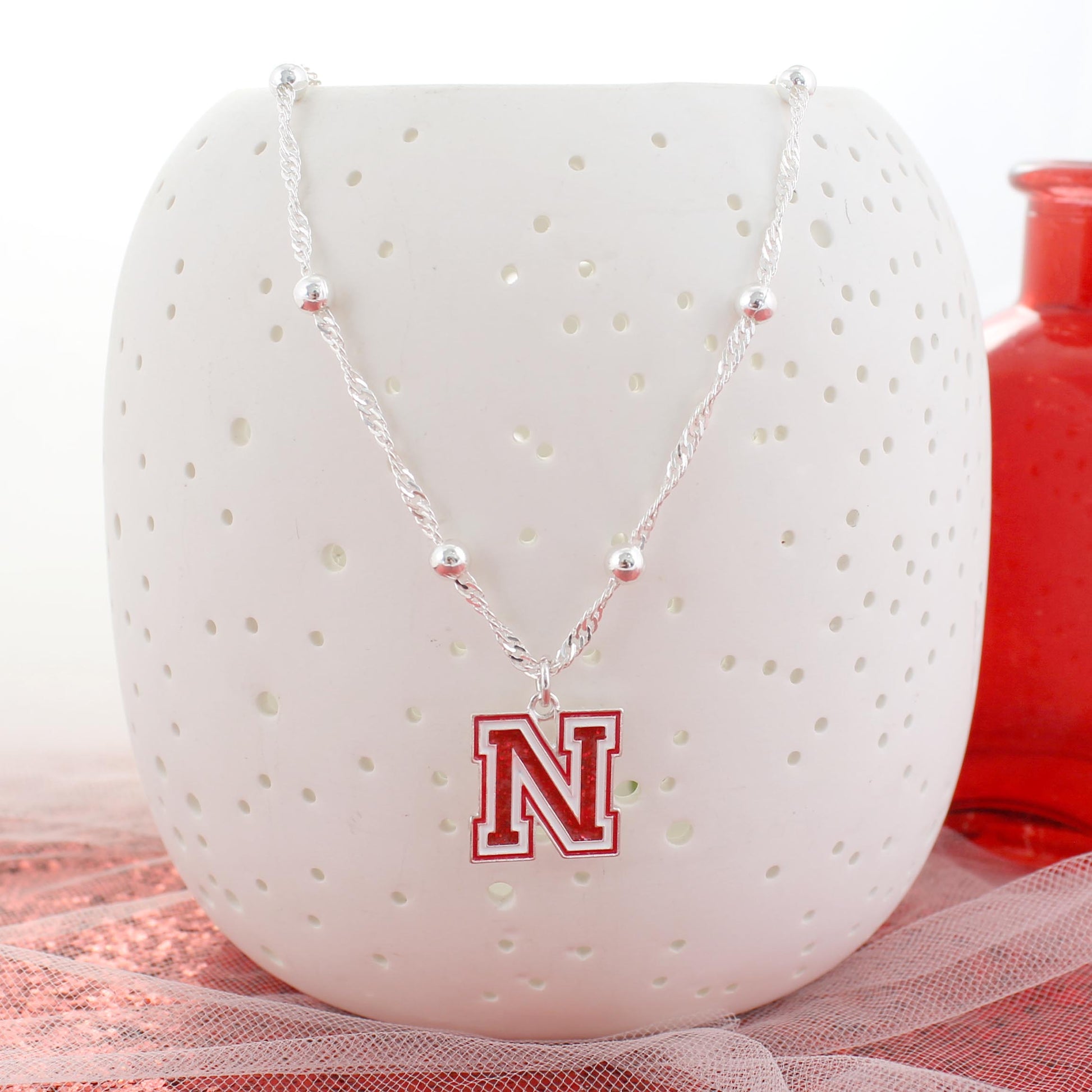 Nebraska Glitter Enamel Logo Necklace