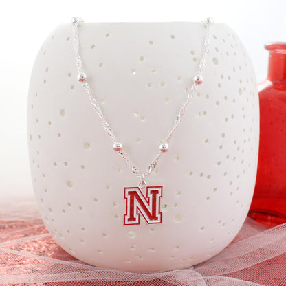 Nebraska Glitter Enamel Logo Necklace