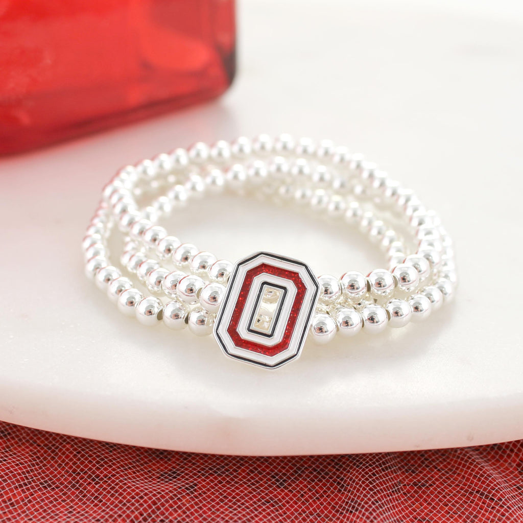 Ohio State Glitter Enamel Logo Stretch Bracelet Set