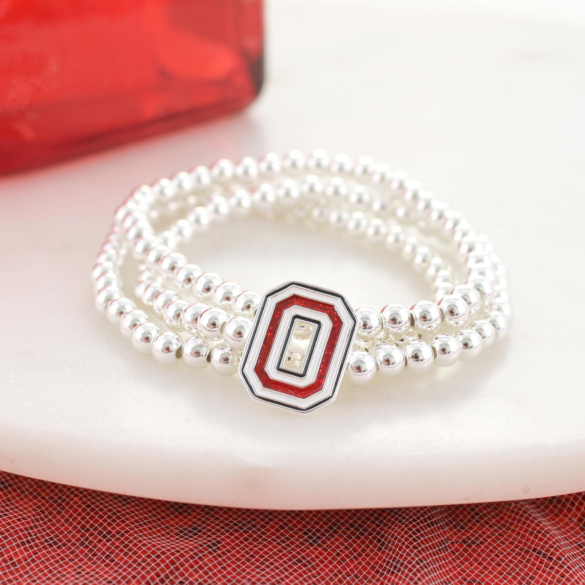 Ohio State Glitter Enamel Logo Stretch Bracelet Set