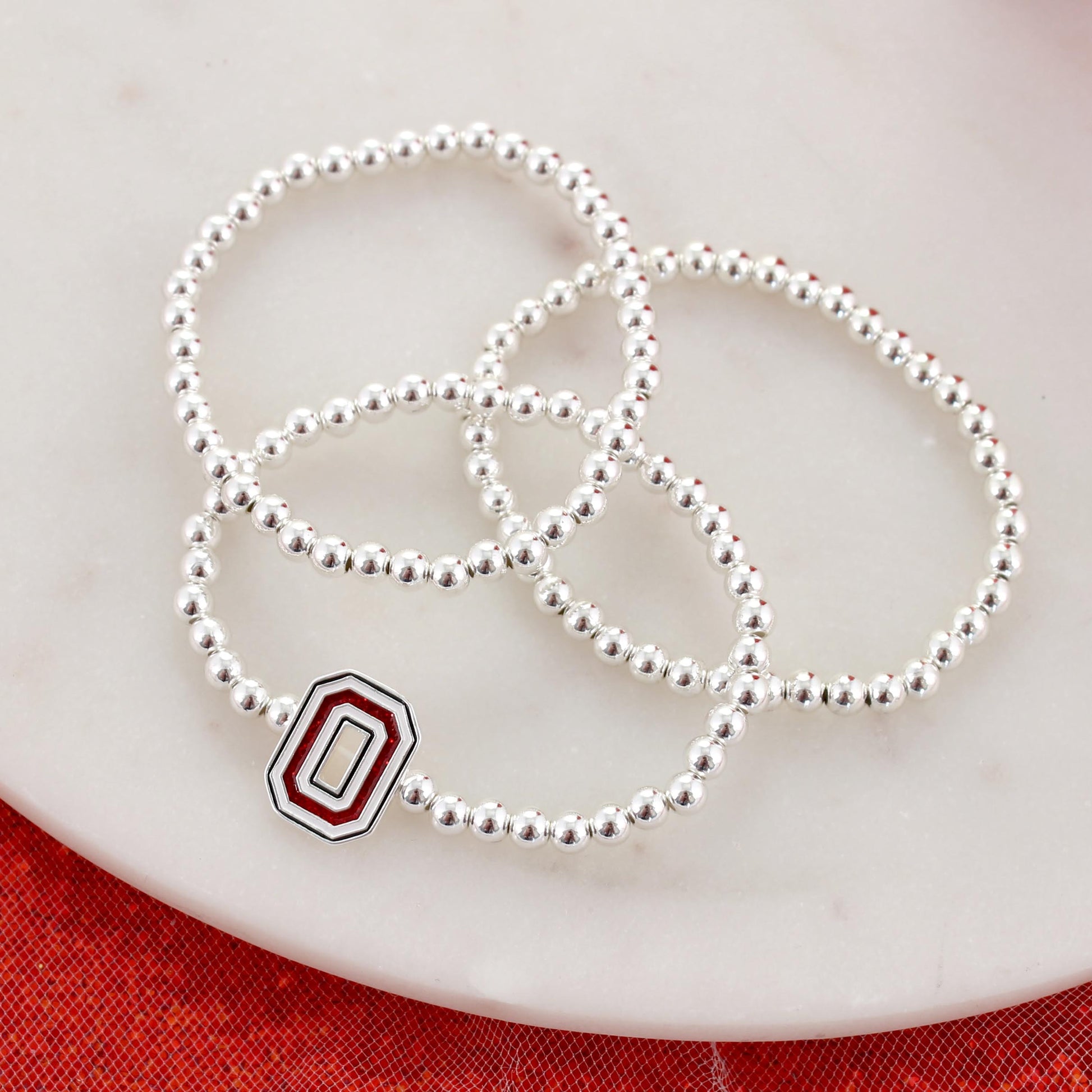 Ohio State Glitter Enamel Logo Stretch Bracelet Set