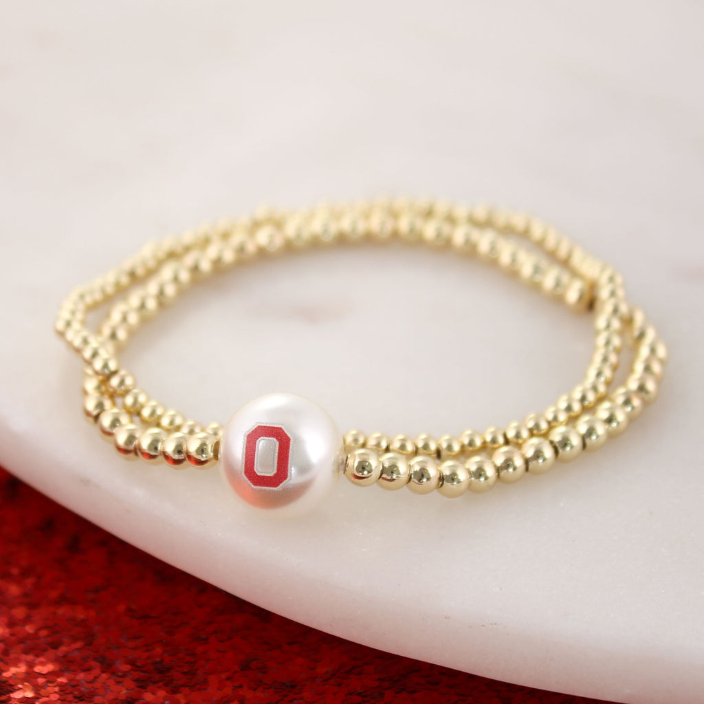 Ohio State Gold & Pearl Logo Stretch Bracelet Set
