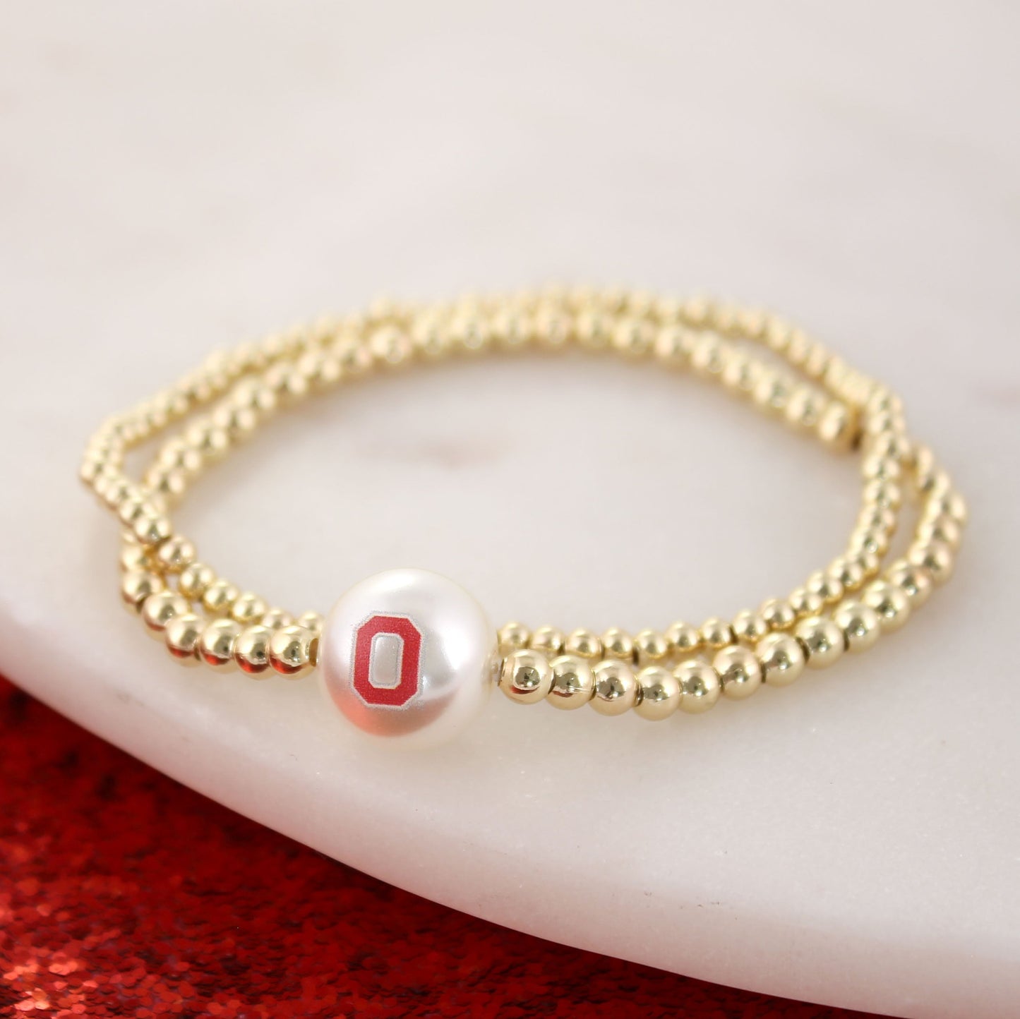 Ohio State Gold & Pearl Logo Stretch Bracelet Set