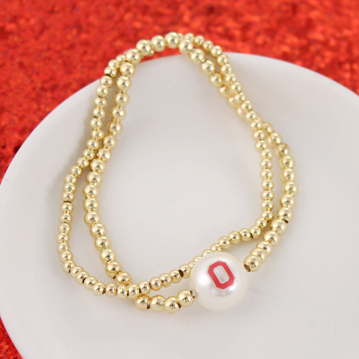Ohio State Gold & Pearl Logo Stretch Bracelet Set