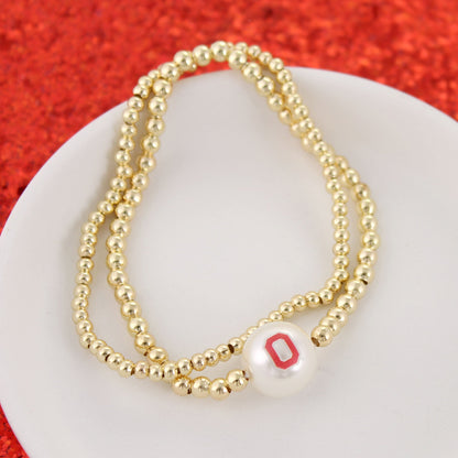 Ohio State Gold & Pearl Logo Stretch Bracelet Set