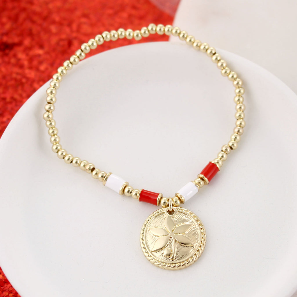 Ohio State Gold & Tube Bead Stretch Bracelet