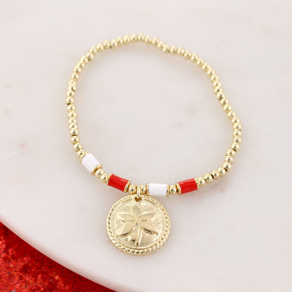 Ohio State Gold & Tube Bead Stretch Bracelet