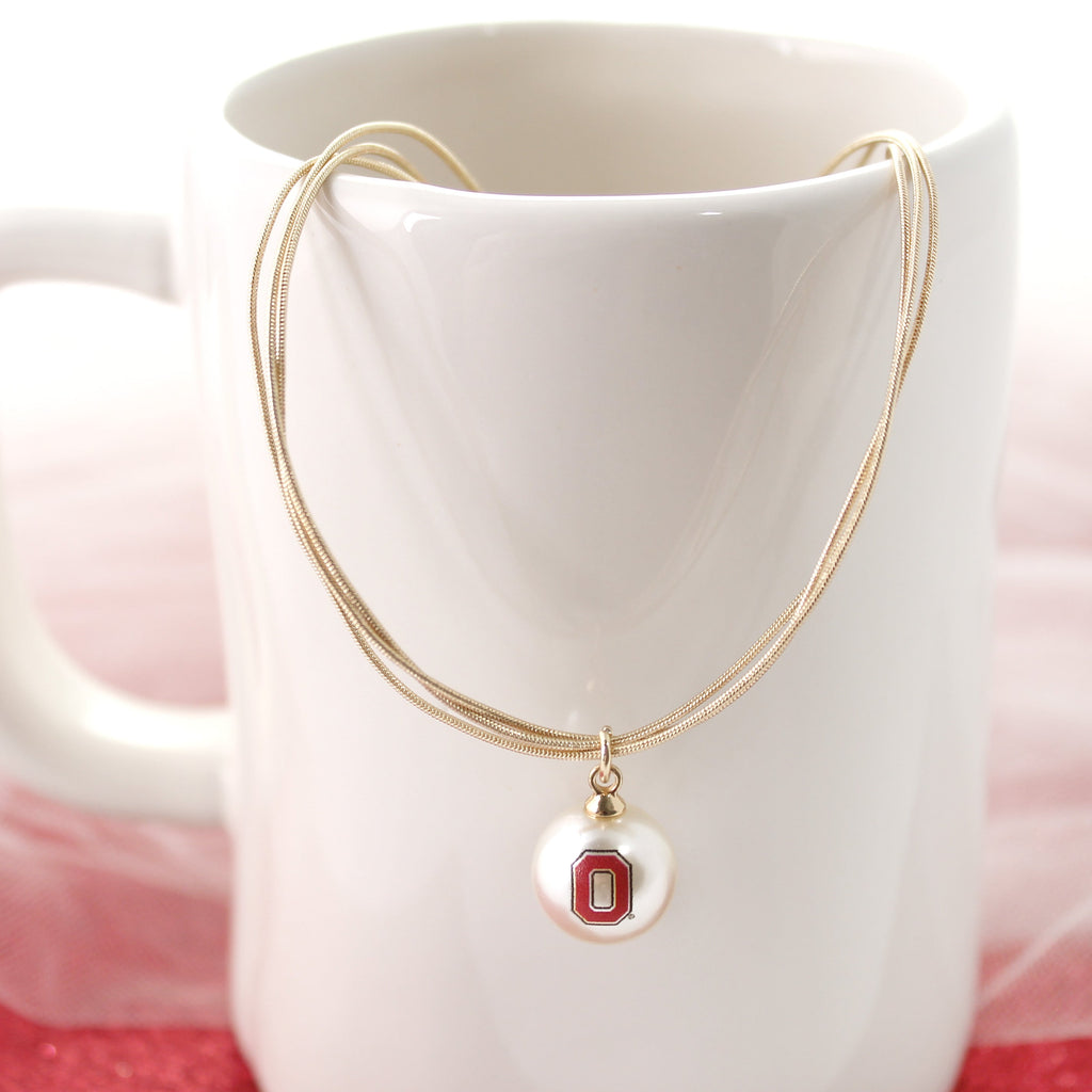 18” Ohio State Gold & Pearl Logo 3-Strand Necklace