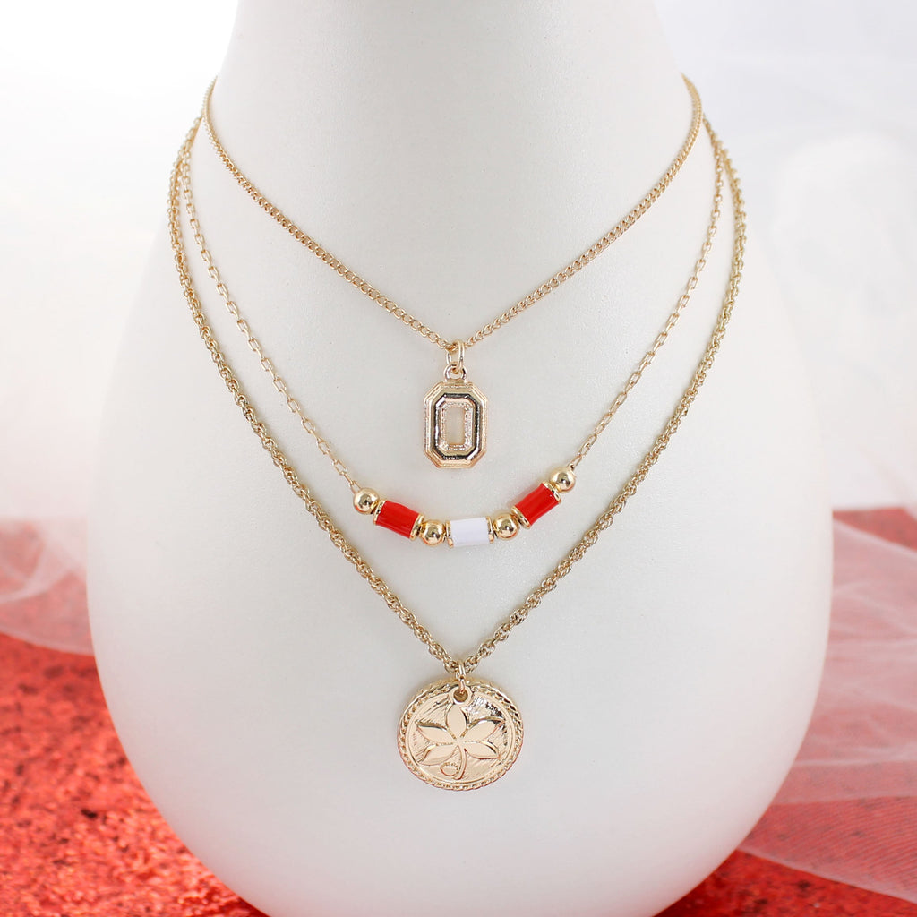 Ohio State Gold & Tube Bead Trio Necklace Set