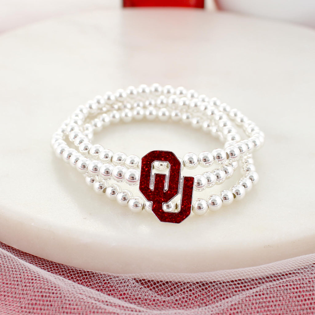 Oklahoma Glitter Enamel Logo Stretch Bracelet Set