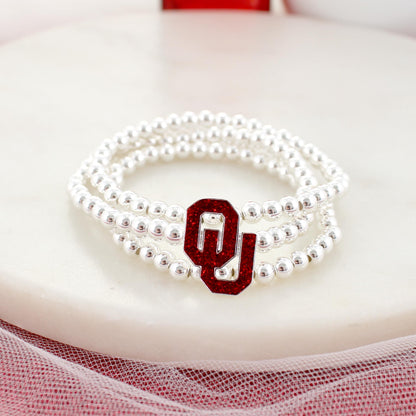Oklahoma Glitter Enamel Logo Stretch Bracelet Set