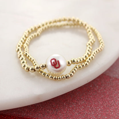 Oklahoma Gold & Pearl Logo Stretch Bracelet Set