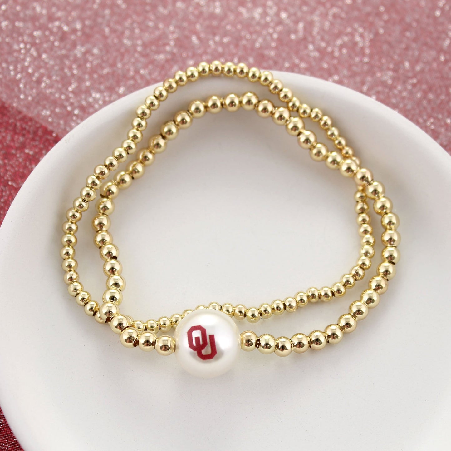 Oklahoma Gold & Pearl Logo Stretch Bracelet Set