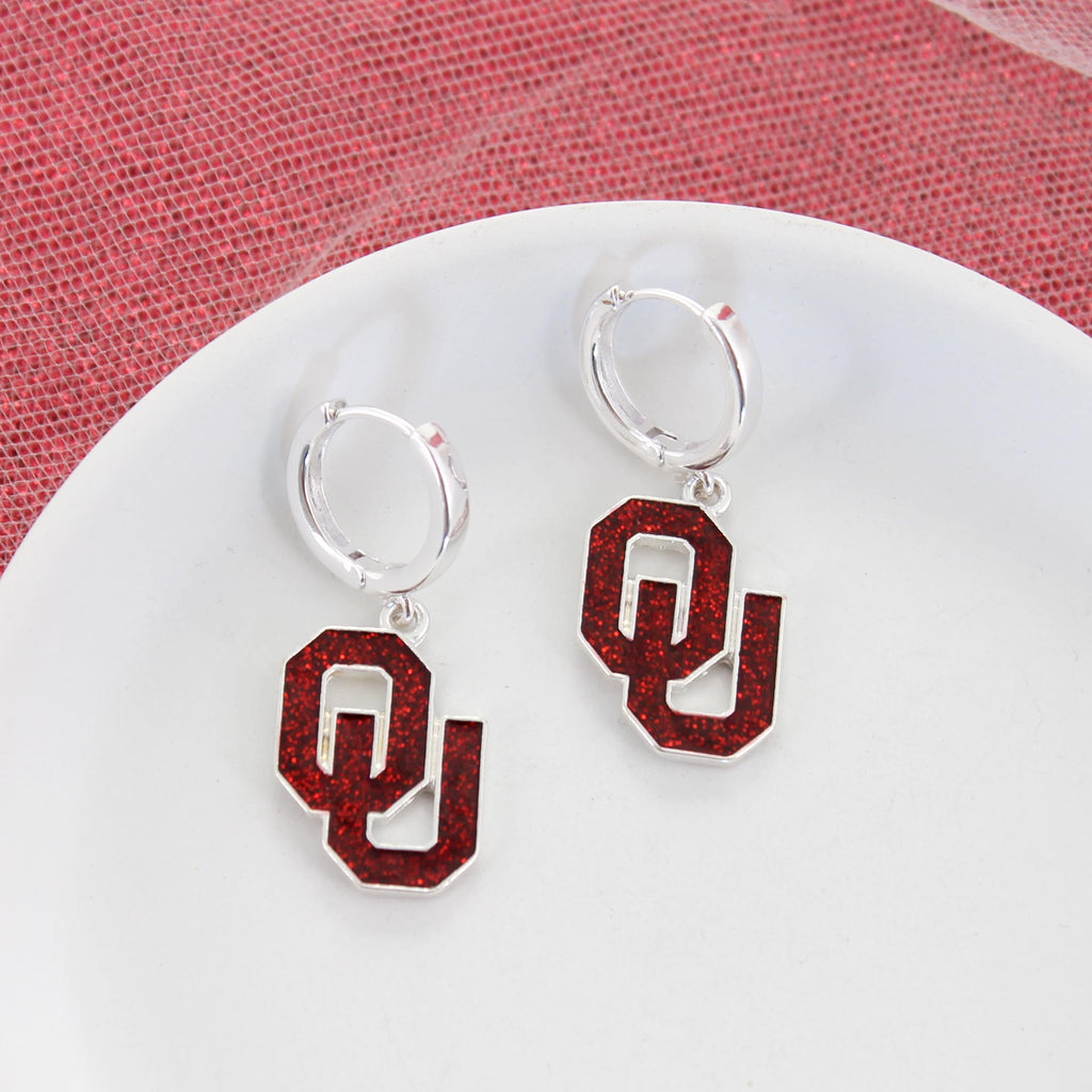 Oklahoma Glitter Enamel Logo Huggie Hoop Earrings
