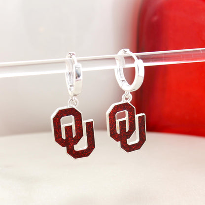 Oklahoma Glitter Enamel Logo Huggie Hoop Earrings