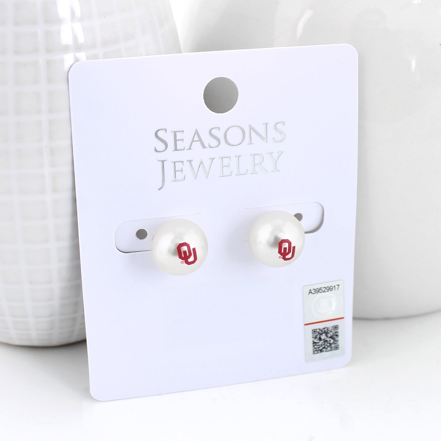 Oklahoma Logo Pearl Stud Earrings