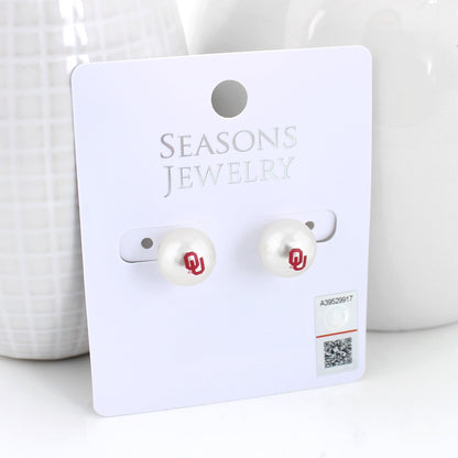 Oklahoma Logo Pearl Stud Earrings
