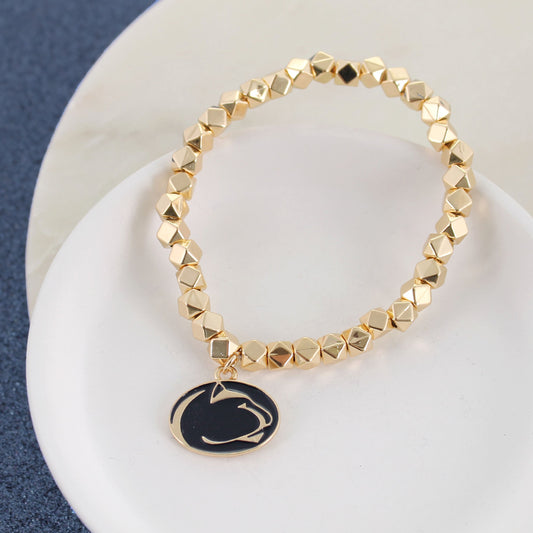 Penn State Gold Stretch Bracelet w/Enamel Logo