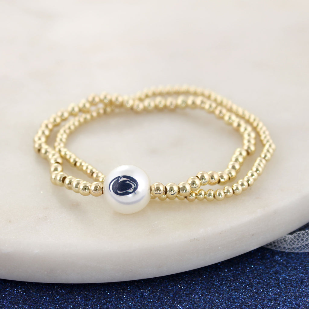 Penn State Gold & Pearl Logo Stretch Bracelet Set