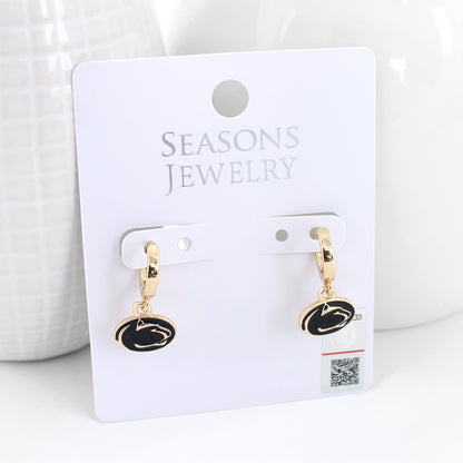 Penn State Gold Huggie Hoop Earrings w/Enamel Logo