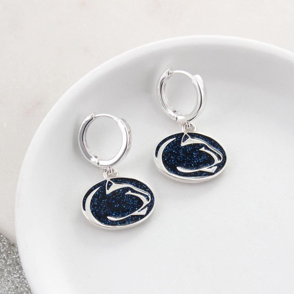 Penn State Glitter Enamel Logo Huggie Hoop Earrings